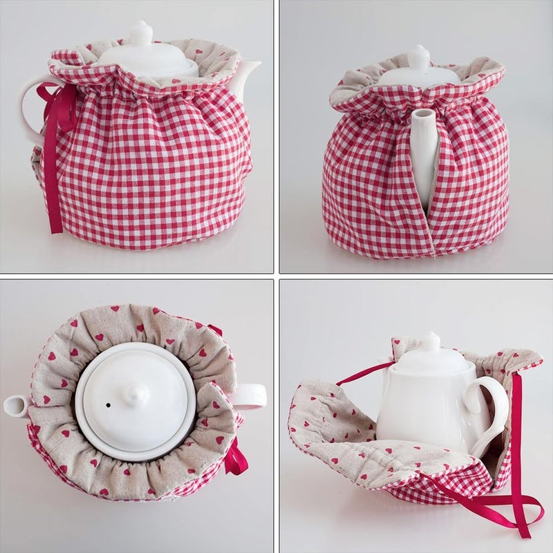 OLizee 2pcs Insulated Tea Cozy for Teapot & Kettle Warmer Cover - Plaid - Image 2